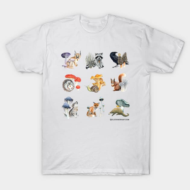 Mushroom Critters T-Shirt by Clockwork Art